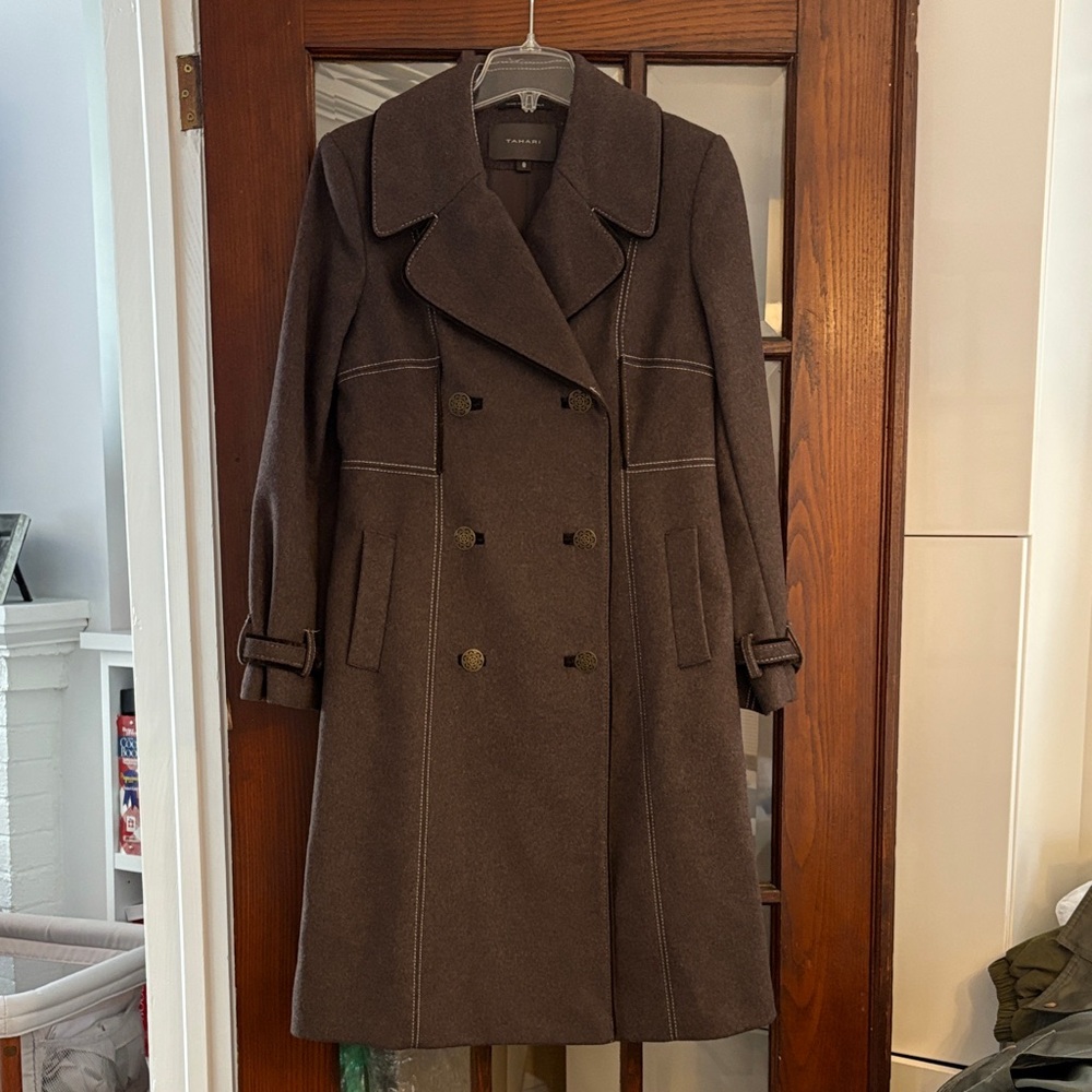 Tahari Dark Brown Double-Breasted Coat